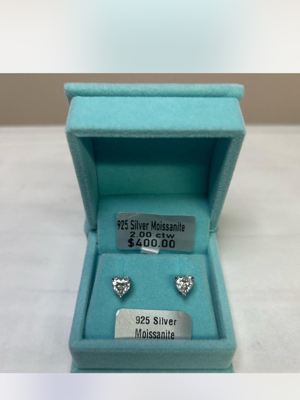 925 Silver Heart Moissanite 2 Caret Stud Earrings